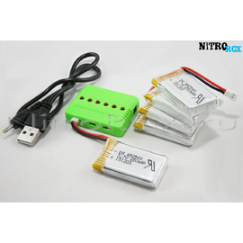 5 аккумуляторов 650mAh + зарядное на 6 акб (для Syma X5SW, X5SC)