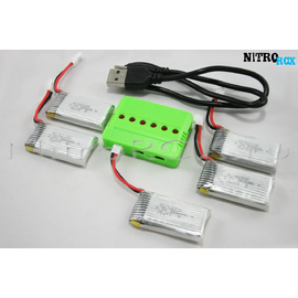 5 аккумуляторов 380mAh + зарядное на 6 акб (для Syma X11, X11C)