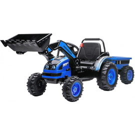 Детский электромобиль трактор с ковшом и прицепом (синий, 2WD, EVA) - HL389-LUX-BLUE-TRAILER