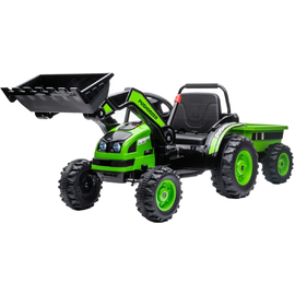 Детский электромобиль трактор с ковшом и прицепом (зеленый, 2WD, EVA) - HL389-LUX-GREEN-TRAILER