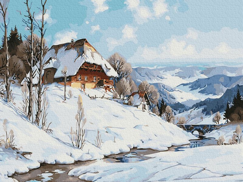 Картина по номерам 40х50 ЗИМА В ГОРАХ (27 цветов)