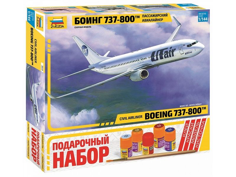 Сборная модель ZVEZDA Пассажирский авиалайнер Боинг 737-800, подарочный набор, 1/144