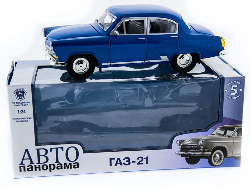 Машина "АВТОПАНОРАМА" ГАЗ-21 "Волга" 1/24 в/к 26*12*11см, синяя