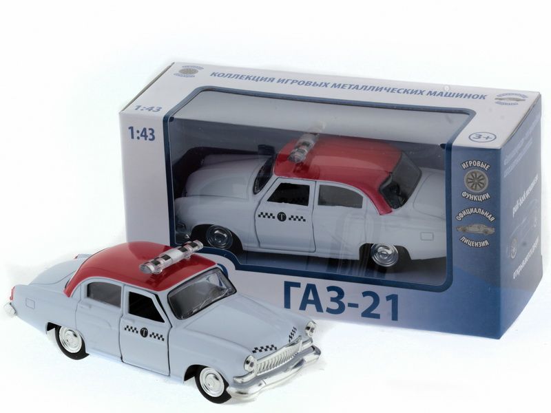 Машина "АВТОПАНОРАМА" инерц.ГАЗ-21 (такси) 1/43, в/к 14*7*5,5 см
