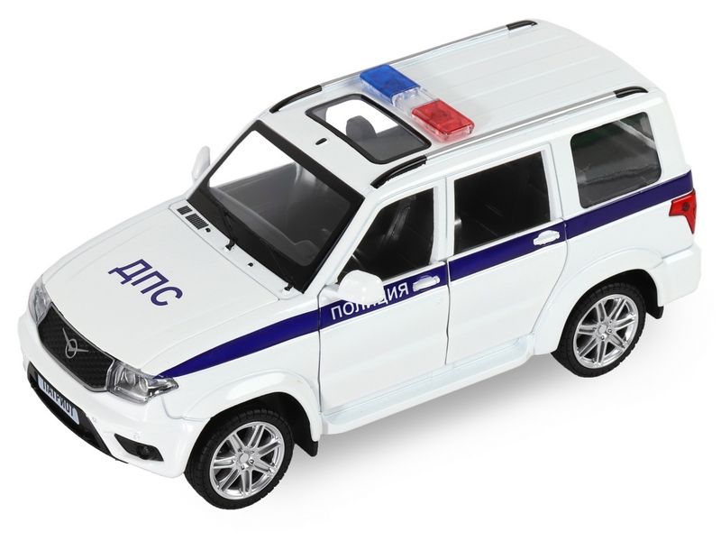 Машина "АВТОПАНОРАМА" УАЗ "PATRIOT" Полиция, 1/26, свет, звук, инерция, в/к 24,5*12,5*10,5 см