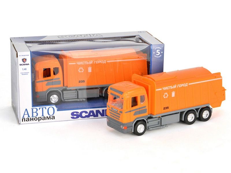 Машина "АВТОПАНОРАМА" SCANIA (мусоровоз) 1/40 инерц., в/к 28*14*12