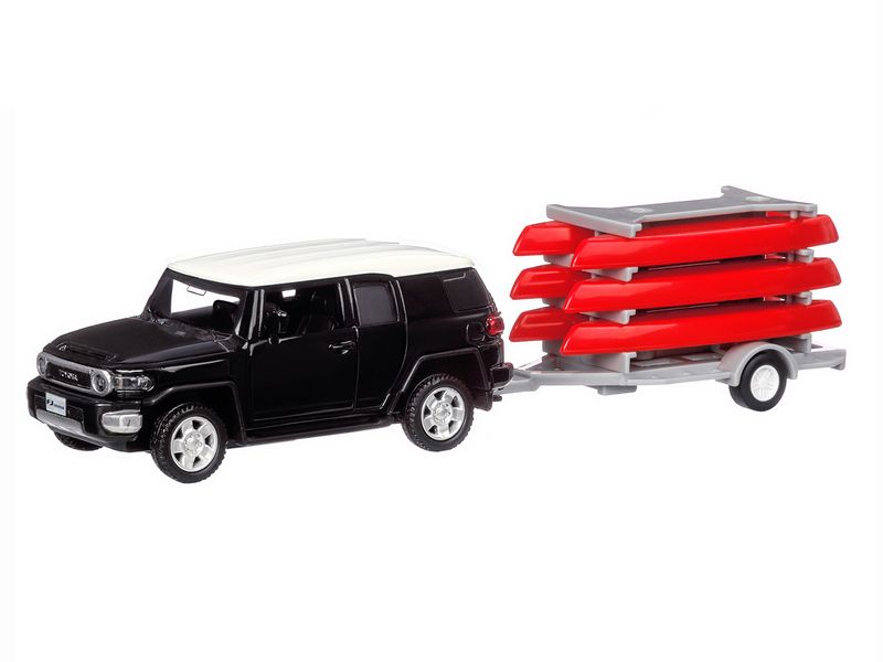 Машина "АВТОПАНОРАМА" Toyota FJ Cruiser c прицепом с досками для серфинга, 1/43, инерция, в/к