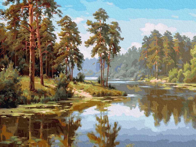 Картина по номерам 40х50 ПРИЩЕПА. СОСНЫ У ВОДЫ (35 цветов)
