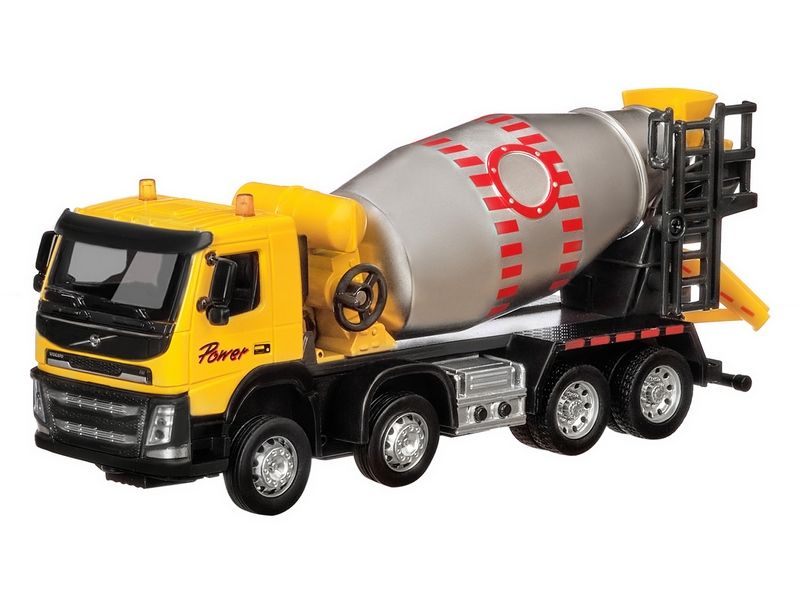 Машина "АВТОПАНОРАМА" Volvo бетономешалка, желтый, 1/50, свет, звук, в/к 28*14*10 см